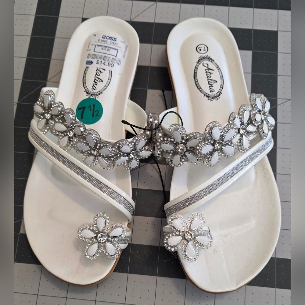 White Beaded Flats